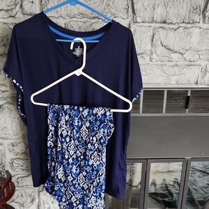 Cuddl Duds Navy and Blue Patterned Pajama Set